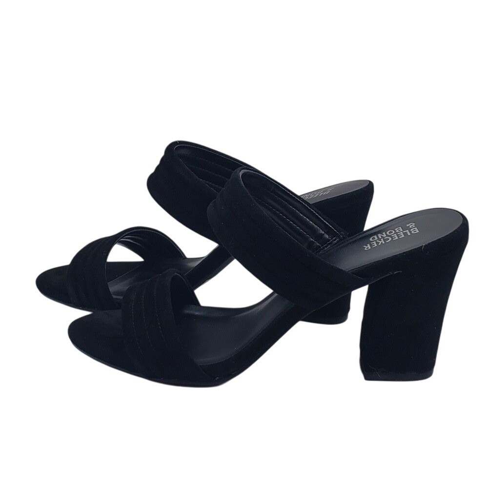Bleecker & Bond‎ Dorothy Black Suede Block Heel Sandals Womens 9.5M G4158L1001